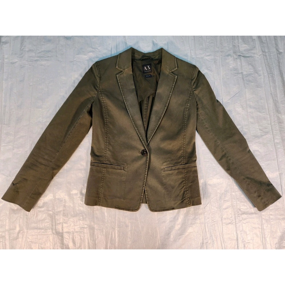 AX Armani Exchange Blazer Jacket Army Green Stretch Cotton Size 0 XS Womens